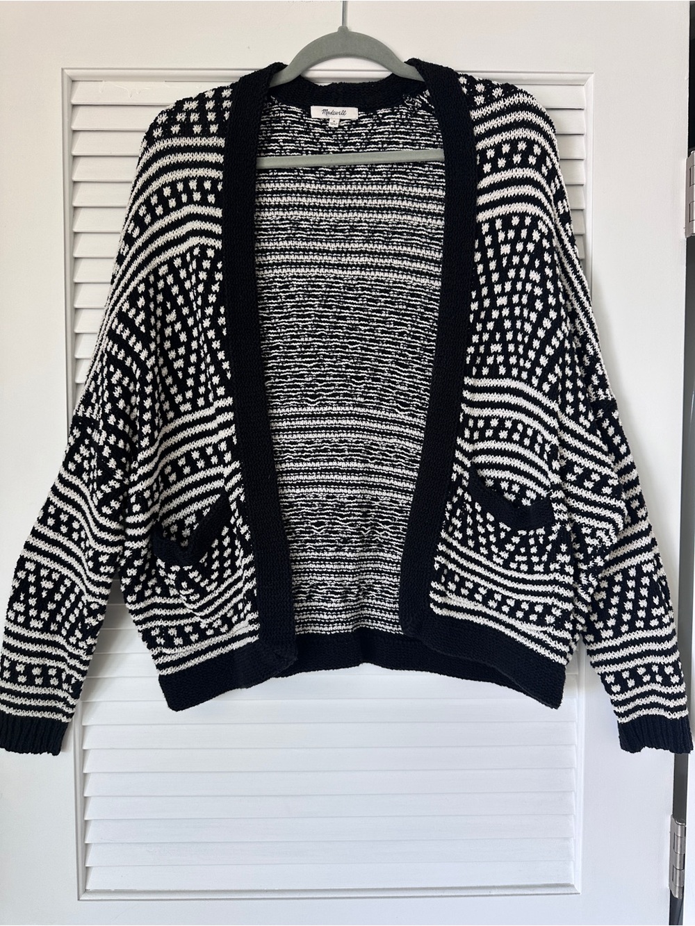 Madewell Relaxed Fit 100% Cotton Black White Open Front Cardigan Sweater M